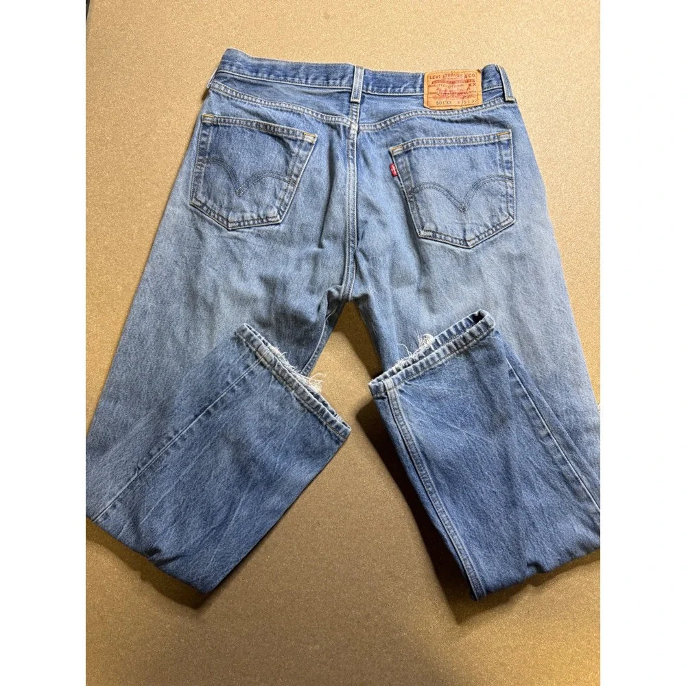 Levi's 501 XX Jeans Mens W35‎ L32 Blue Denim Distressed Ripped Straight Leg